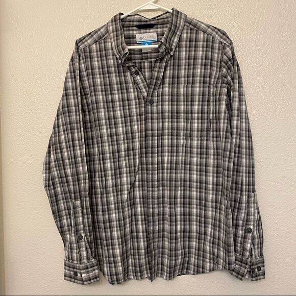 Columbia mens Black and white plaid long sleeve button down Shirt-Large - Picture 2 of 8